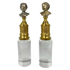 Pair of Parcel-Gilt Crying Babies on Fluted Columns After Jean-Antoine Houdon