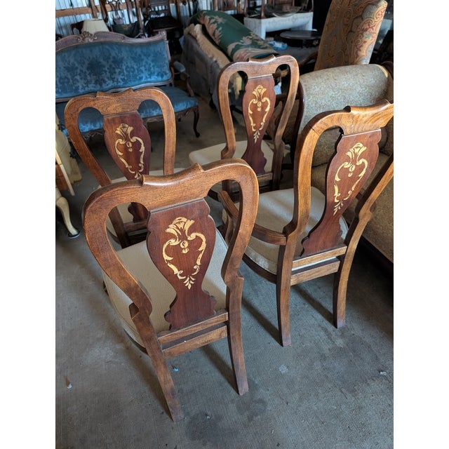 Set of 6 Vintage Gilt-Inlaid Dining Chairs 2 Armchair + 4 Side Chairs With Gold Scrollwork, Cabriole Legs & French Provincial Sty For Sale - Image 10 of 16