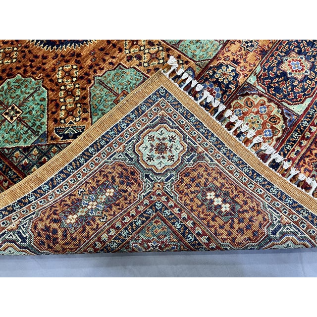 Orange and Teal Mamluk Style Natural Dye Wool Rug - 5'3" X 6'11" For Sale - Image 14 of 14