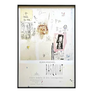 Jean Michel Basquiat Vintage 1996 Lithograph Print Large Framed Museum Exhibition Poster " Big Shoes " 1983