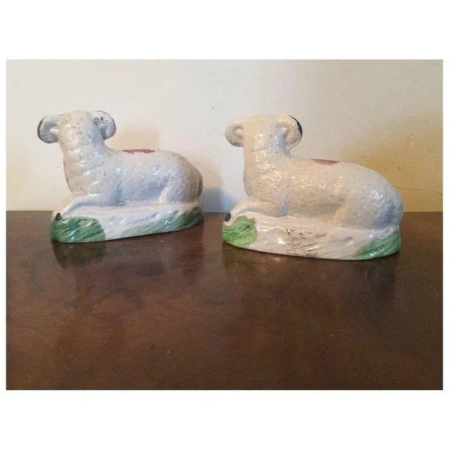 Early 19th Century Antique Early 19th Century English George III Staffordshire Pearlware Walton Figures of Rams or Sheep 1810 - a Pair For Sale - Image 5 of 10