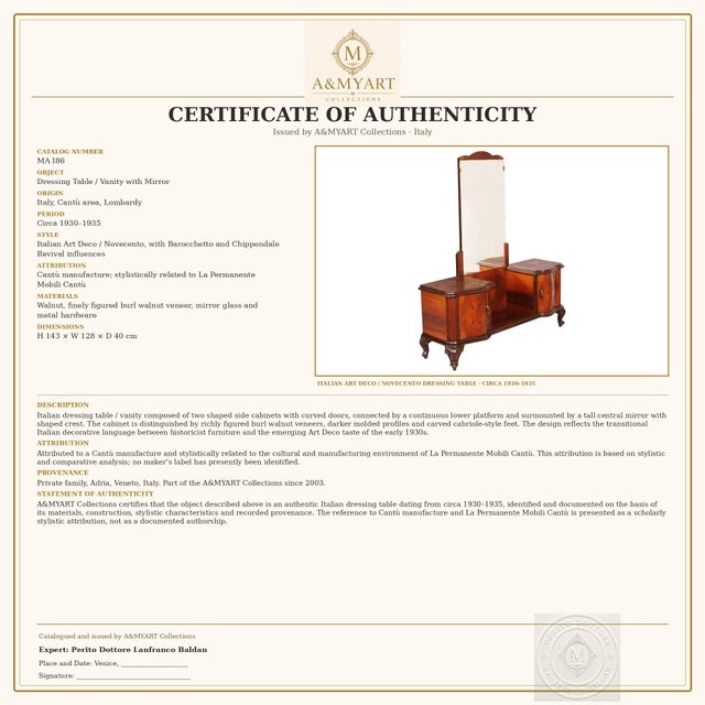 Italian Chippendale Style Walnut & Burl Walnut Veneer Dressing Table, 1940s For Sale - Image 10 of 12