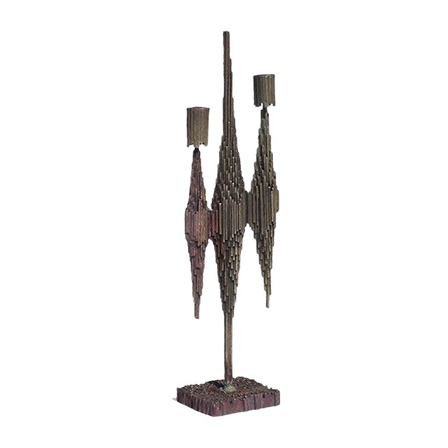 Italian Brutalist Metal Candleholder by Gallinaro, 1950s For Sale