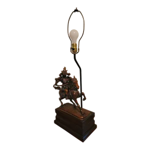 1970's Frederick Cooper Bronze Asian Warrior and Horse Table Lamp