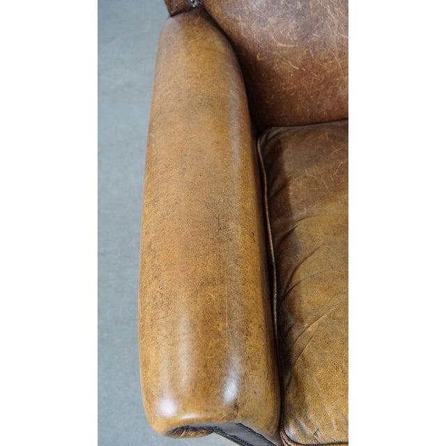Wood Leather Armchair with Decorative Nails For Sale - Image 7 of 14