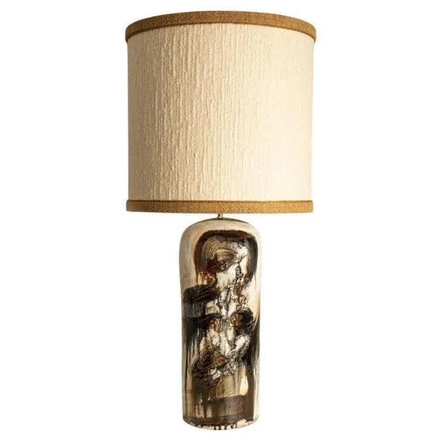 Dark Brown and Beige Table Lamp attributed to Jeppe Hagendorn, Denmark, 1960s For Sale - Image 12 of 12
