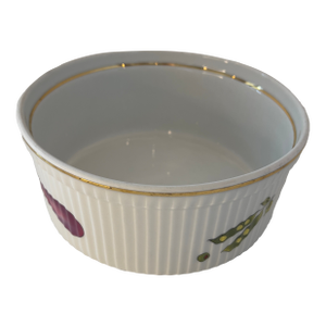 1940s Louis Lourioux "Le Faune" Vintage Fireproof Porcelain 7" Vegetable Motif Souffle Dish France