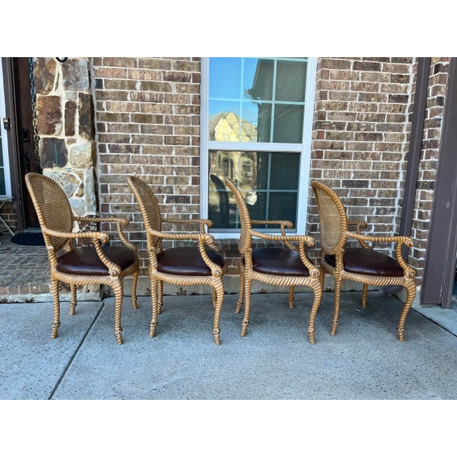 Wood Set of 2 (Only 1 Set Available) Twisted and Knotted Rope Motif Cane Back Arm Chairs, 1970s, in the Style of Napoleon III and Comini and Modonutti For Sale - Image 7 of 12