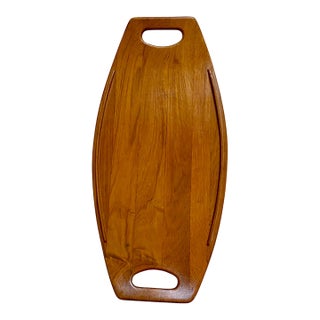 1950s Vintage Teak Medium Dansk Surfboard Shape Serving Tray by Jens Quistgaard With Four Ducks Logo For Sale