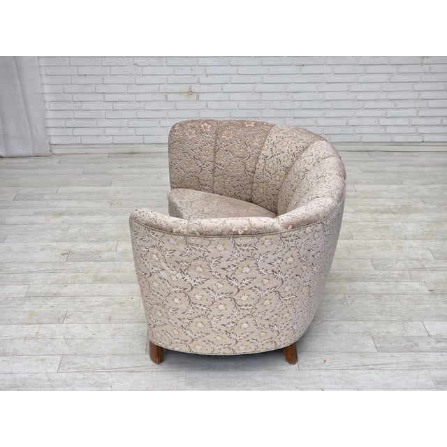 Danish 2-Seater Banana Sofa in Light Green-Gray Furniture Velour, 1970s For Sale - Image 16 of 18