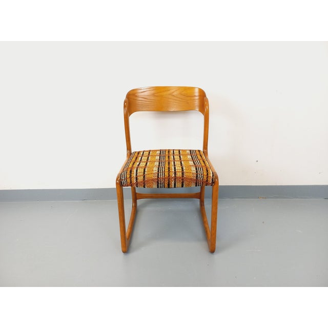 Vintage Sleigh Chair in Wood and Wool Fabric from Baumann, 1970s For Sale - Image 3 of 14