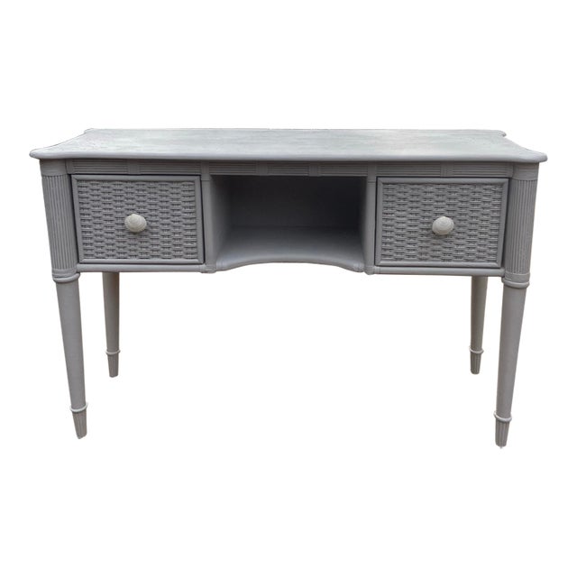 Vintage Wooden and Rattan Sideboard Buffet With Shell Knobs For Sale