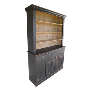 Primitive Shaker Style Paint Distressed Step Back Cabinet by Ezra G Tiffin Ohio For Sale