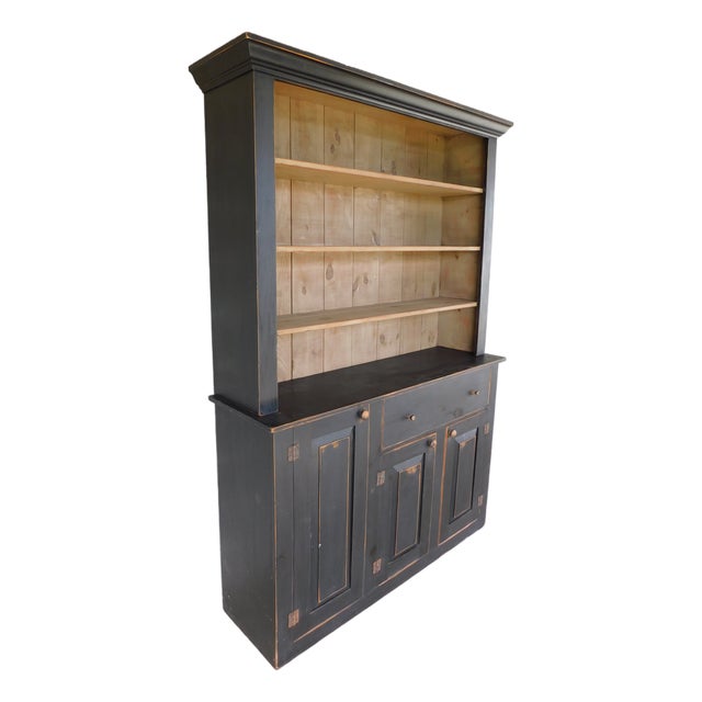 Primitive Shaker Style Paint Distressed Step Back Cabinet by Ezra G Tiffin Ohio For Sale