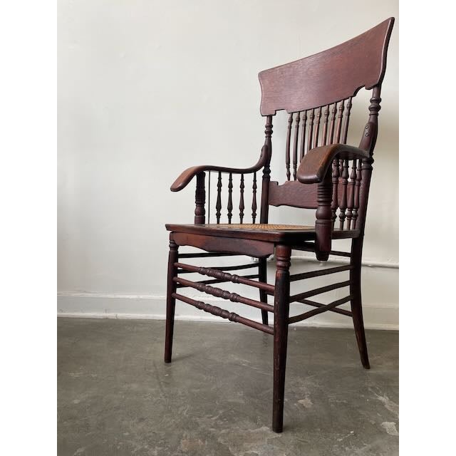 Made in 1905! Turn-of-the-century American spindle armchair in great condition! Manufactured by the Horrocks Desk Company...