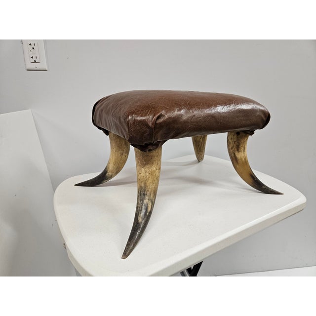 Early 20th Century Southwest Horn and Leather Footstool For Sale - Image 5 of 17
