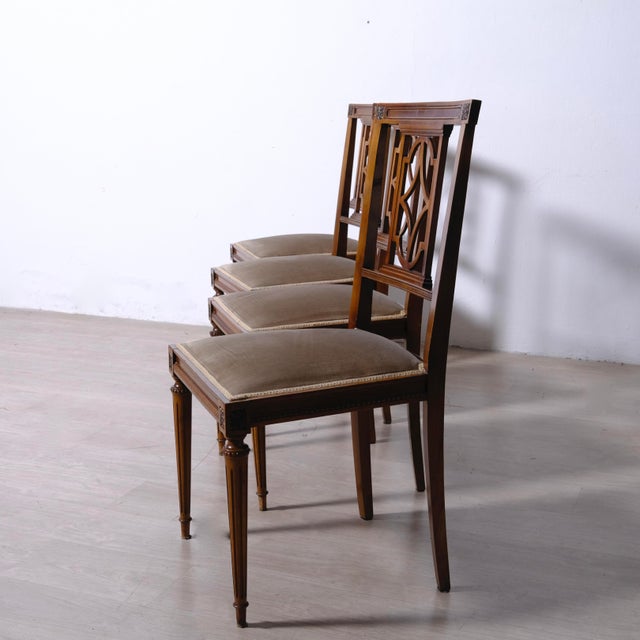 Louis XVI Chairs in Walnut, Italy, 1950s, Set of 4 For Sale - Image 9 of 16