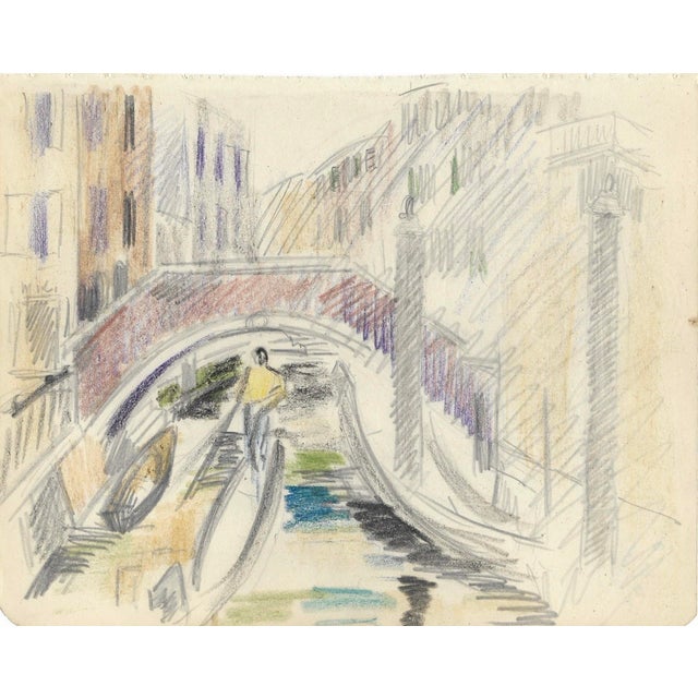 Grace Spongberg (American, 1906-1992) "Ponte dei _____" oil pastel on paper, titled and estate stamp on reverse. Grace...