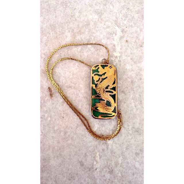 14k Gold Fill Necklace With Gold Plated Jade Dragon Pendant Reversible For Sale - Image 4 of 4