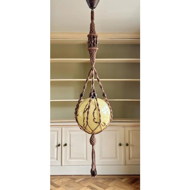 Glass Braided Macramé Sisal and Marbled Glass Globe Pendant Lamp by Temde, 1970s For Sale - Image 7 of 18