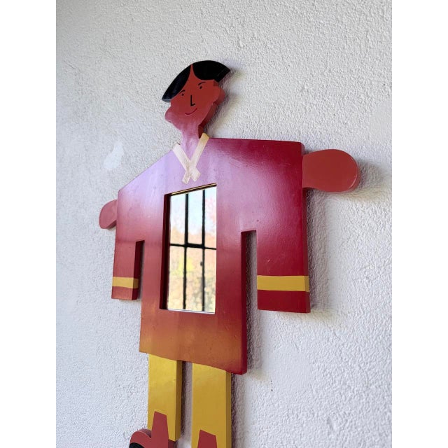 Childrens Mirror with Painted Wooden Figure, 1980s For Sale - Image 10 of 18
