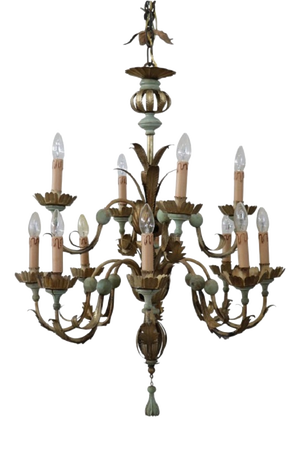 Chandelier in Iron, Brass and Lacquered Wood, 20th Century