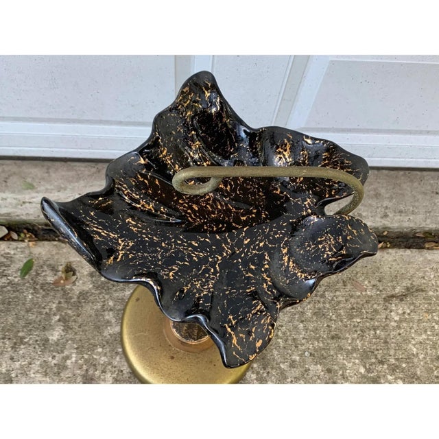 Mid-Century Modern Mid-Century Modern Black & Gold Ceramic Leaf Standing Ashtray For Sale - Image 3 of 12