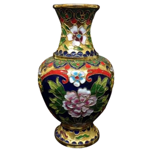 Vintage Gold & Green Floral Cloisonné Vase