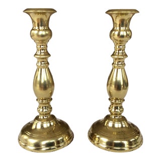 Vintage Heavy Brass Candlestick Holders With Felt Bottom - a Pair For Sale