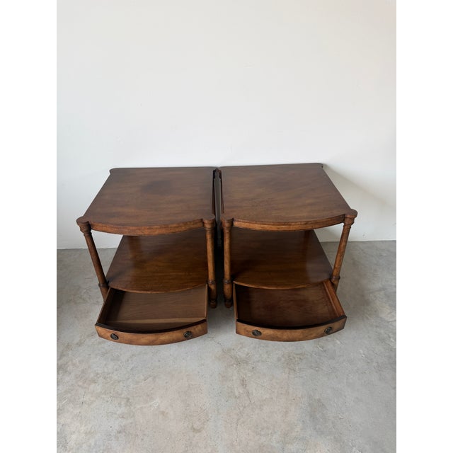Brown Vintage Baker Furniture Empire-Style Wood End Tables With Drawer – A Pair For Sale - Image 8 of 18
