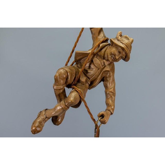1950s German Carved Linden Wood Mountaineer with Brass Lantern, 1950s For Sale - Image 5 of 18