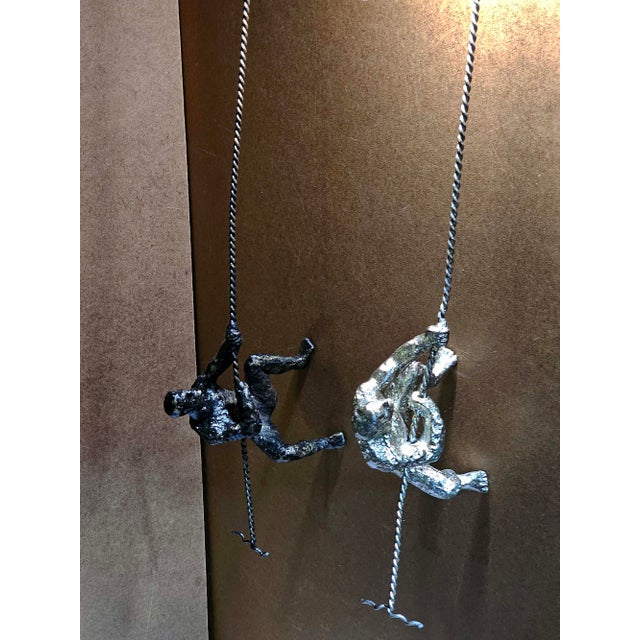 Metal Large Pair of Vintage Global Views Handcrafted Cast Iron Climbing Man Sculptures 43" For Sale - Image 7 of 8