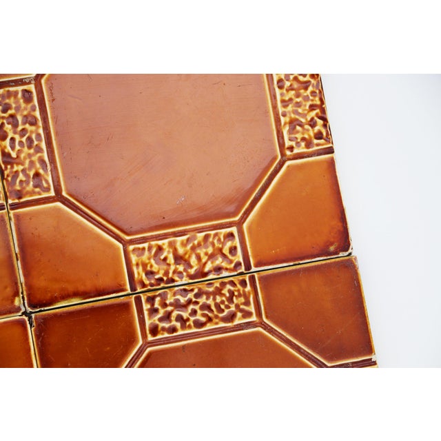 1910s Set of Four Large Art Deco Glazed Brown Tiles, Portuguese For Sale - Image 9 of 12