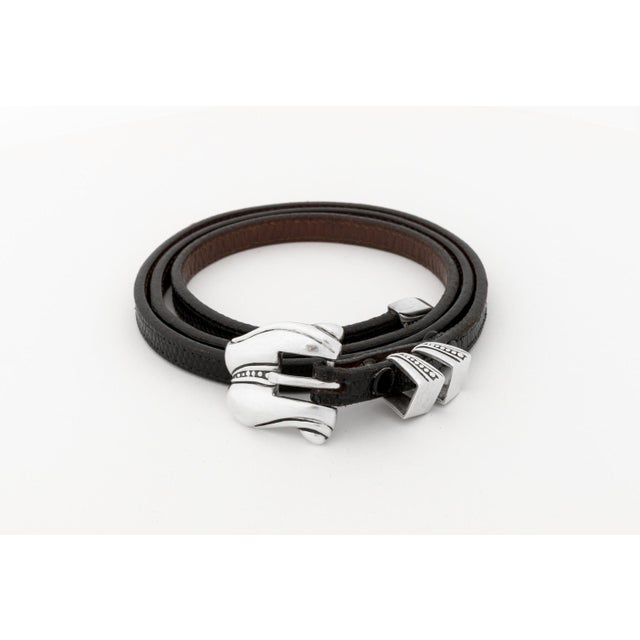 American Barry Kieselstein-Cord Silver Buckle Leather Belt For Sale - Image 3 of 9