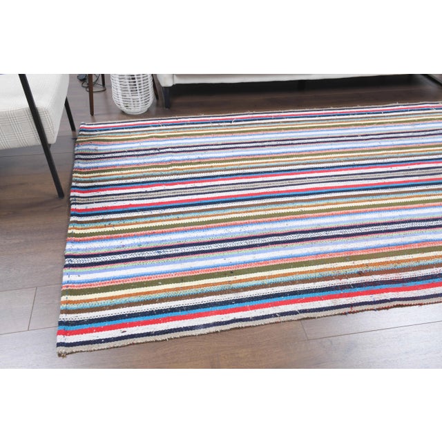 Vintage Turkish Oushak Handmade Wool Cotton Beige Kilim Area Rug For Sale - Image 4 of 11