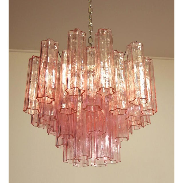 Pink Tronchi Chandeliers with 36 Pink Glasses in the Style of Toni Zuccheri, Murano, 1990, Set of 4 For Sale - Image 8 of 13