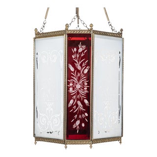 19th Century English Oversized Etched Glass Lantern Shade For Sale