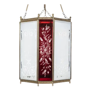 19th Century English Oversized Etched Glass Lantern Shade