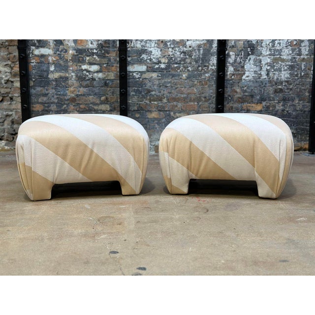 Post Modern Pair of Souffle Pouf Ottomans/Stools 1980. Newly reupholstered. In the style of Karl Springer. Measure 18.5"...