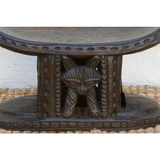 African Finely Carved African Feline Bamus Stool For Sale - Image 3 of 9