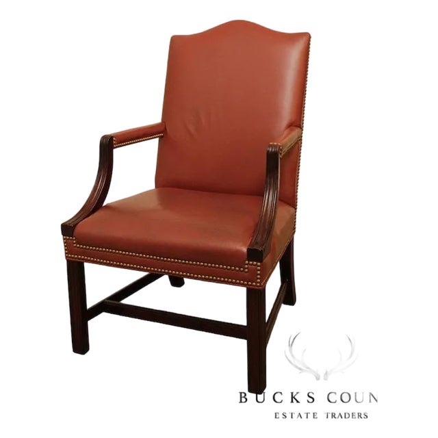 1990s Traditional Leather & Mahogany Tufted Armchair BucksEstateTraders 5 Out of 5 Stars For Sale