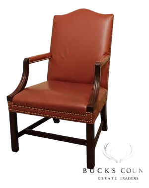 1990s Traditional Leather & Mahogany Tufted Armchair BucksEstateTraders 5 Out of 5 Stars