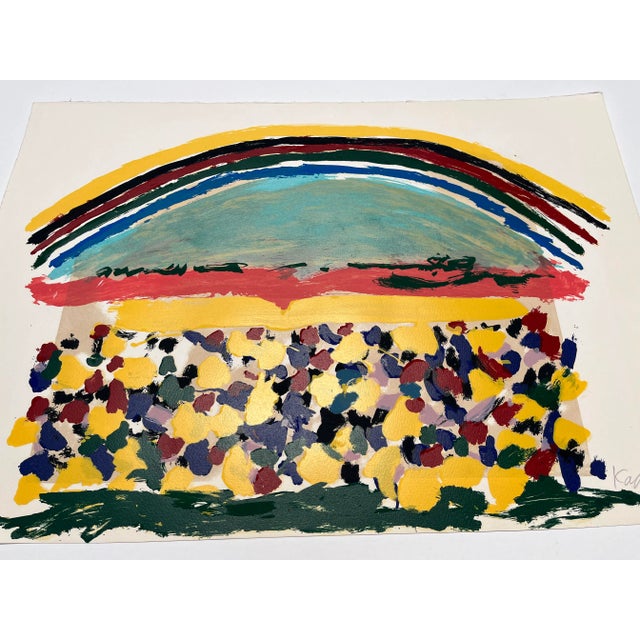 Abstract Original Hand Signed Limited Edition Menashe Kadishman Serigraph of Rainbow Over a Field For Sale - Image 3 of 8
