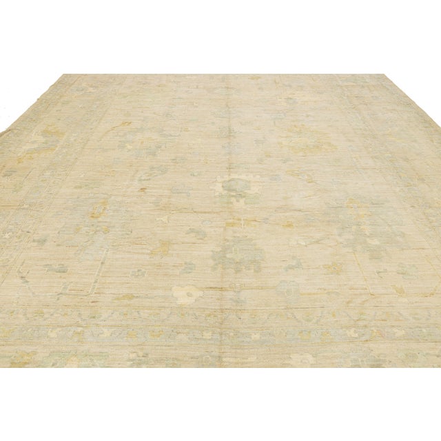 Contemporary Neutral Oushak Style Hand-Knotted Wool Rug in Beige, Sage & Gold For Sale - Image 11 of 12