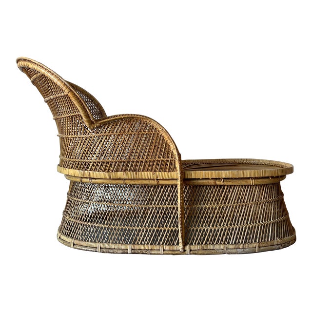 Vintage Bohemian Wicker Rattan Peacock Back Chaise Lounge Chairish