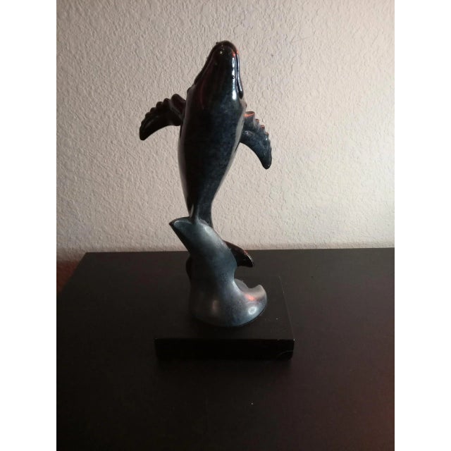 Plastic 1980s Solid Resin Dolphin on Wave Figurine Statue on Pedestal For Sale - Image 7 of 7