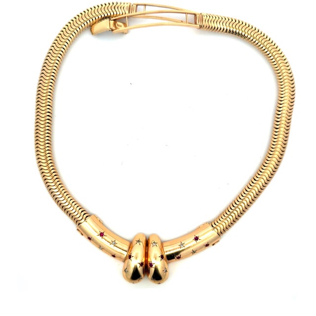1940s 1940s Retro 14k Gold Ruby & Diamond Convertible Snake Necklace For Sale - Image 5 of 16