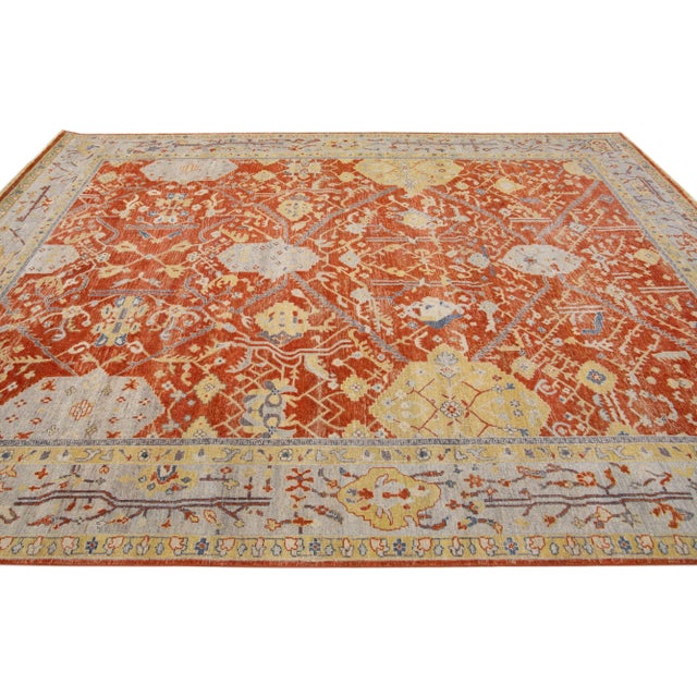 Early 21st Century Early 21st Century Rust Modern Tabriz Handmade Indian Wool Rug With Floral Pattern by Apadana For Sale - Image 5 of 7
