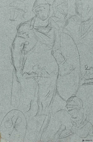 Henri Lehmann, Soldier, Pencil Drawing, 19th Century