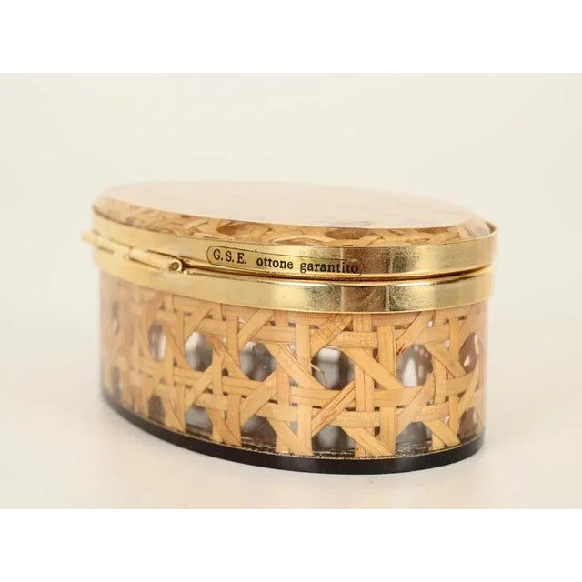 Metal Mid-Century Oval Decorative Box in Brass, Acrylic Glass and Vienna Straw from Dior, Italy, 1970s For Sale - Image 7 of 13